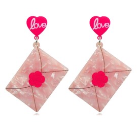 Acrylic Valentine's Day Cute Heart Earrings Creative Love Roses Envelope Key Love Lock Promise Heart Earrings Valentine's Day Jewelry for Women(envelope)
