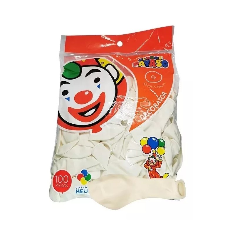 Payaso Globo Payaso N9 Blanco Bolsa De 100 Pzs