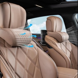 EARJIA Car Neck Pillow for Driving Memory Foam Headrest Nappa Leather Head Rest for Most Cars SUV Home Office Traveling