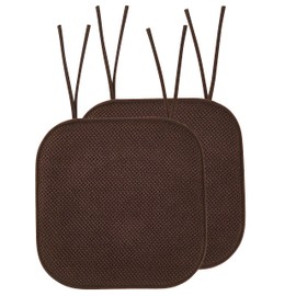 Elegant Comfort 2 Pack Chair Cushion Covers - Skid-Proof Rubber Backing - 16 x 16 Inch - Thick Dining Square Shape Seat Covers - Comfortable Textured Chair Pads with Ties - Honeycomb Pattern, Brown