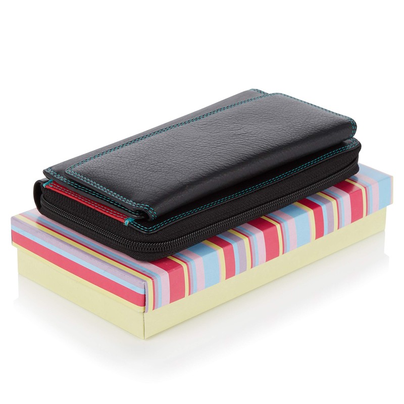 VISCONTI Leather Women's Purse Rainbow Multicoloured XL Purse (RB78), Black