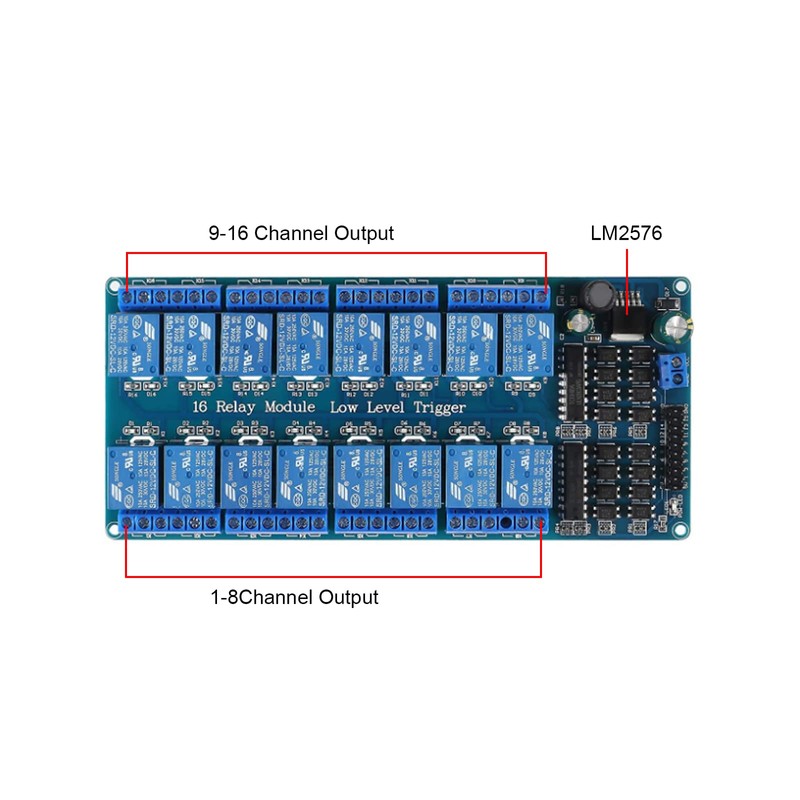 Diitao 12V 16 Channel Relay Module Board Optocoupler LED LM2576