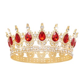 Queen Crown Rhinestone Wedding Crowns and Tiaras for Women Costume Party Hair Accessories Princess Birthday Crown Crystal Bridal Crown (Gold & Red Crown)