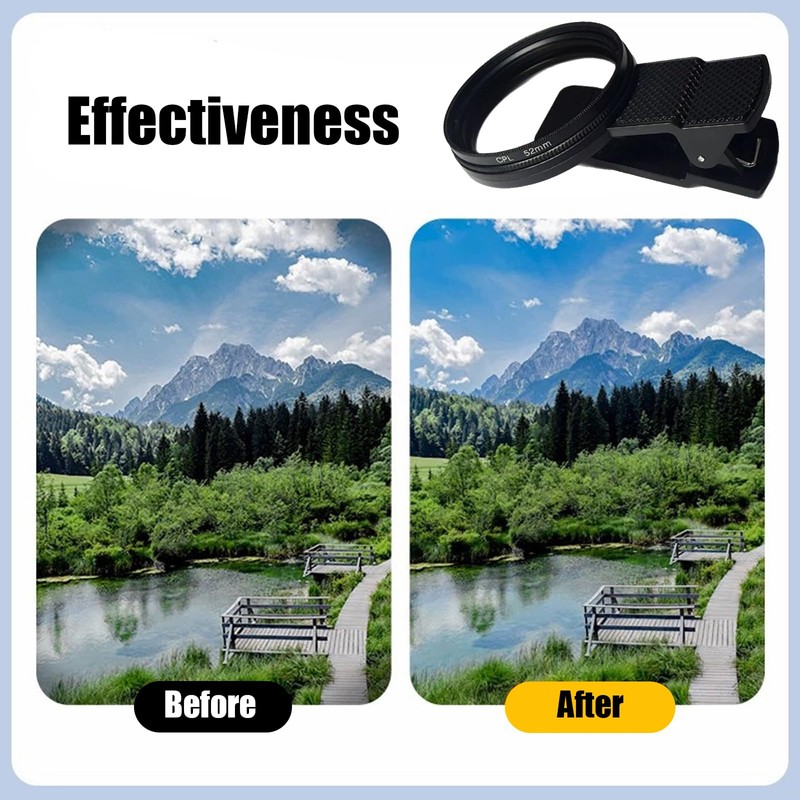 Universell CPL Filter 52 mm,Polarisationsfilter Handy,CPL Filter Objektivset,Polfilter,Clip-On Handy Filter