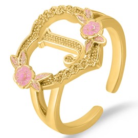 Gold Initial Rings for Women - Non Tarnish Dainty 14K Gold Plated Heart Adjustable Letter Rings for Women, Stackable Cute Thumb Pinky Fashion Open Simple Birthday Gifts Jewelry-J