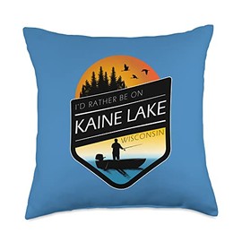 I'd Rather Be On Kaine Lake Wisconsin Sunset Fishing Throw Pillow