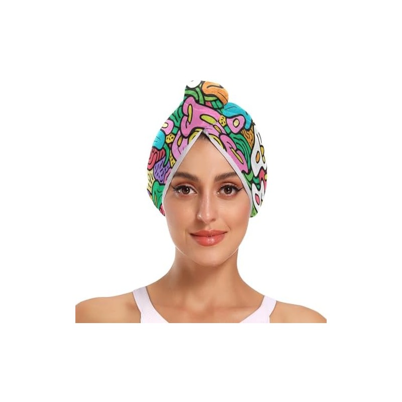 Doodle Flowers - Toallas de secado de cabello con botón