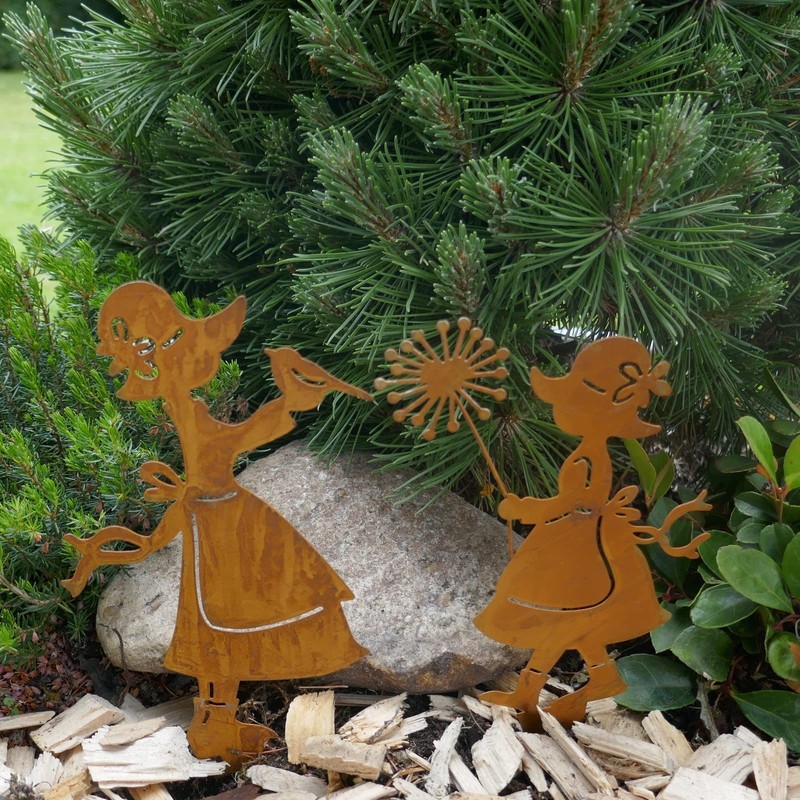 Storm's Gartenzaubereien Rusty Stake Girl with Dandelion and Bird Set