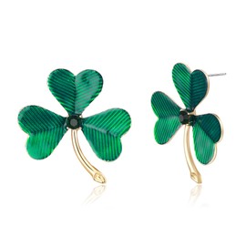Flyonce Green Clover Earrings Lucky Studs, Emerald Enamel Three Leaf Shamrock Stud St Patricks Day Earring Jewelry Gifts for Women