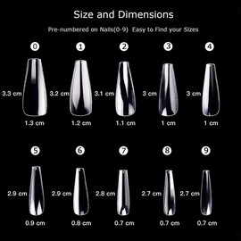 500 Pcs Clear Long Fake Nails Coffin Full Cover Ballerina False Acrylic Nail Tips, for Girls and Women with Case for Nail Art Salons and Home DIY,10 Sizes.