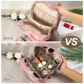VOCOSTE Makeup Pouch, Cosmetic Bag, Storage Pouch, Multi-functional, Large Capacity, Business Trips, Travel, Hand Held, 8.3 x 2.8 x 7.5 inches (21 x 7 x 19 cm), Cherry blossom color