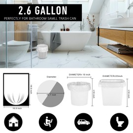 220Counts Small Trash Bags 2.6 Gallon, Flexible & Durable Small Garbage Bags, Unscented & Easy Tearing 2.6 Gallon Trash Bag for Kitchen, Bathroom, Bedroom, Office, Transparent