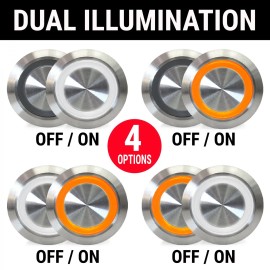 AutoLöc Power Accessories 19mm Billet 12V Momentary Push Button Switch White and/or Orange LED Illuminated