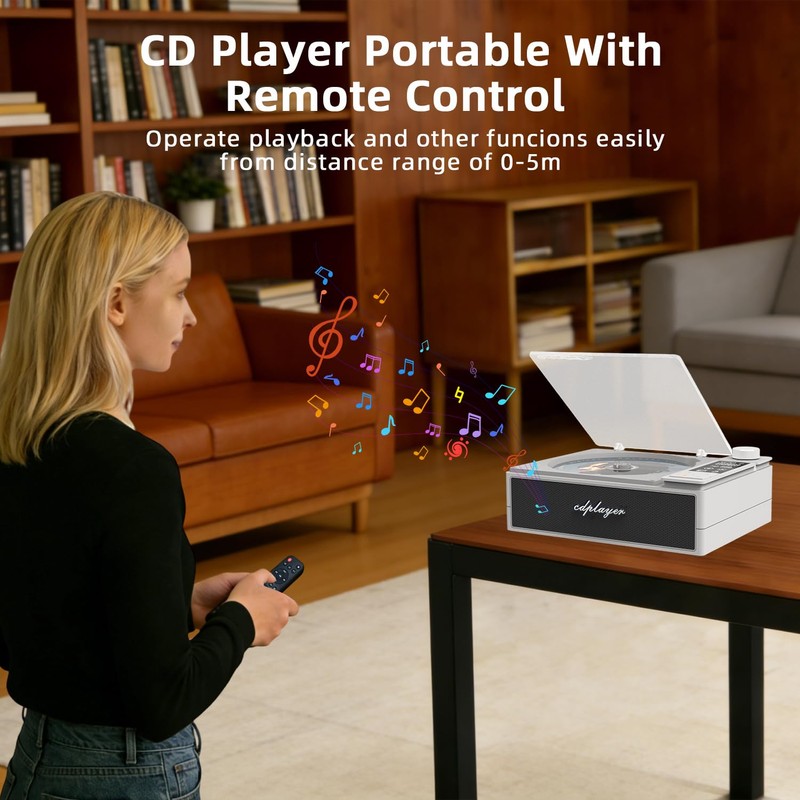Rechargeable Portable CD Player with Bluetooth & Speaker for Home