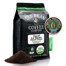The Bean Organic Coffee Company Water Processed DECAF Le Bean, Dark French Roast, Ground Coffee, 16-Ounce Bag, Café Molido Tostado Orgánico descafeinado