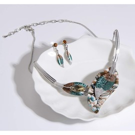 AMYJANE - Juego de joyas clásico con diseño de hojas de primavera, flores y plantas, juego de aretes de vidrio con diamantes de imitación, joyería de moda para mujer, fiesta de graduación, regalo único, Cobre, Circonita cúbica