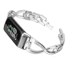 Mtozon Dressy Bling Bands Compatible with Fitbit Charge 6/5 Women Stainless Steel Replacement Wristbands, Silver