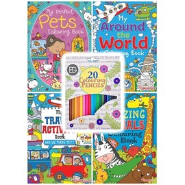 BG Kids Childrens Colouring & Activity Books Set of 4 + 20 Colouring Pencils - Choose Your Set (SET 5)