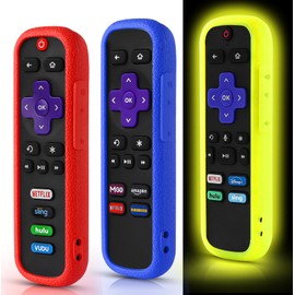3 Pack Remote Case for Roku, Battery Cover for TCL Roku Smart TV Steaming Stick Remote, Silicone Roku TV Remote Cover Universal Protective Skin Glow in The Dark Yellow, Red and Dark Blue