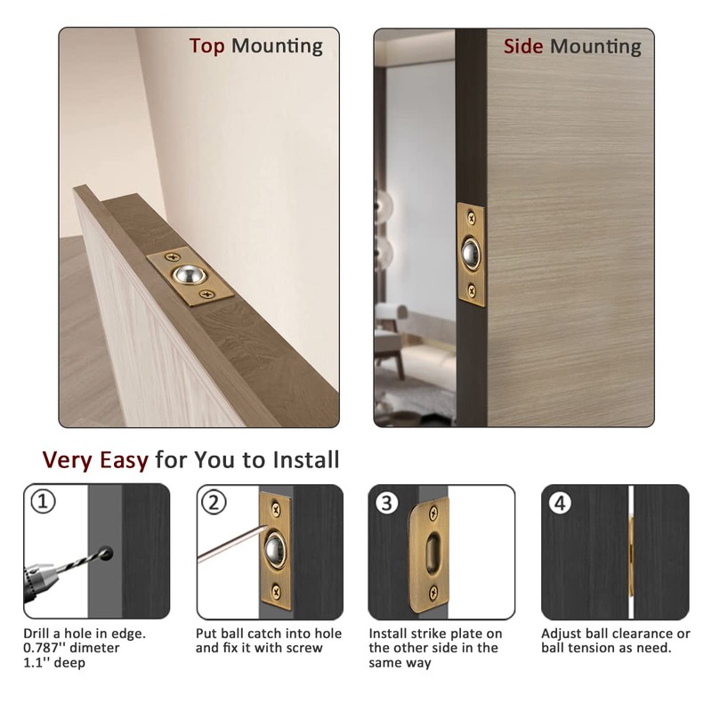 JQK Closet Ball Catch Door Hardware, Stainless Steel Catch Adjustable