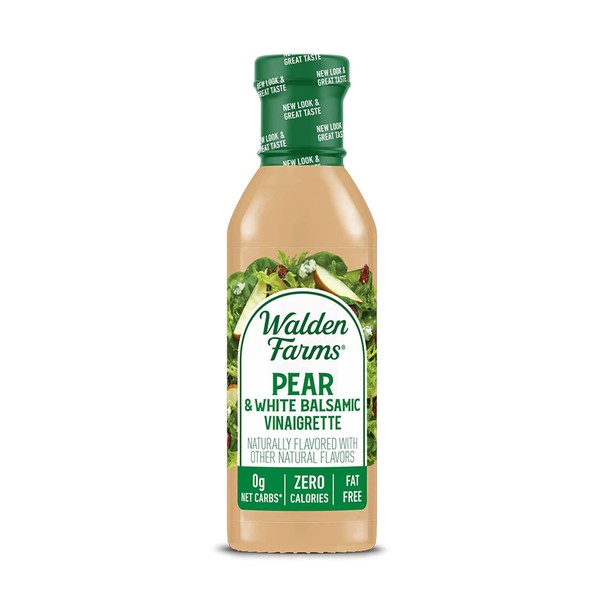 Walden Farms Pear White & Balsamic Vinaigrette Dressing 12 oz Bottle - Fresh and Delicious | Sugar Free 0g Net Carbs Condiment | Kosher Certified | So Tasty on Salads | Pizza | Vegetables | Marinades | Cocktails and More