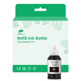 COLORETTO E-502 Ink Refill Bottle Black, Compatible with Epson 502 Ink for EcoTank ET-2700/2750/2760/3700/3750/3760/4750/4760/3710/3830/3843/2850/15000, WF-ST2000/3000/4000 (Not for Sublimation Ink)