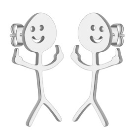 Dreamtimes Smiley Face Figurine Sign Language Earrings for Women Men Stainless Steel Finger Stickman Trend Couple Earrings Punky and quirky earrings (Silver)