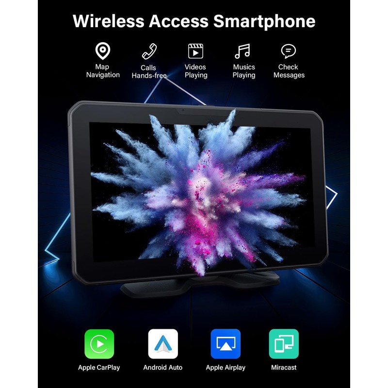 AX2V 7" HD Apple Carplay Screen for Car，2-in-1 Wireless CarPlay