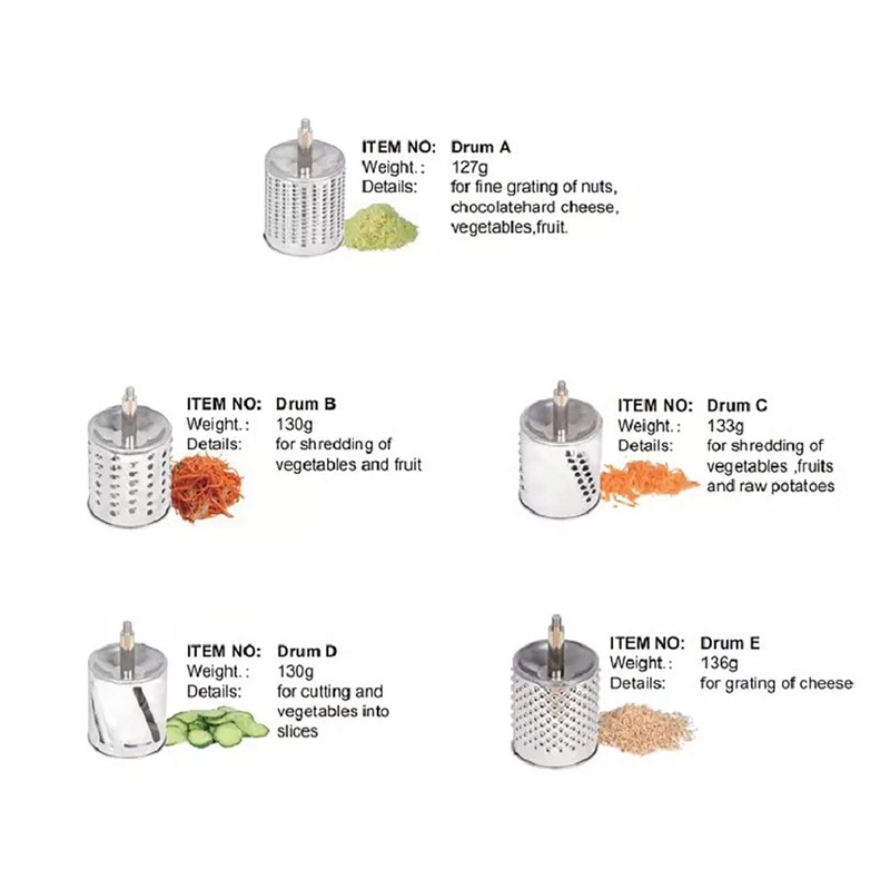 Rotary Grater Shredder with Handle 5-in-1 Vegetable and Fruit Cutter