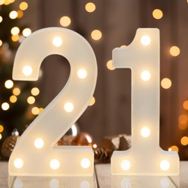 IFDGCTK Decorative Led Light Up Numbers, 21th Birthday Decorations, Warm White Led Numbers Lights, Lighted Marquee Number Sign for Sweet 21th Party Decor