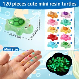 120pcs Mini Resin Turtles, Glow in The Dark Tiny Turtles for Crafts Miniature Sea Turtle Figurines Cute Small Luminous Animals for Garden Micro Landscape DIY Dollhouse Decorations (10 Colors)