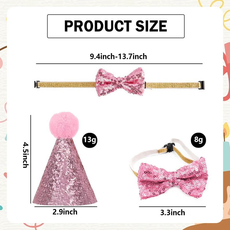 Xugoox Dog Birthday hat and Bowknot Set, 4Pcs Pet Dog