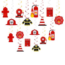 32piease Firetruck Hanging Swirls Double-Sided Firefighter Hanging Decorations Fire Engine Rescue Themed Foil Ceiling Streamer