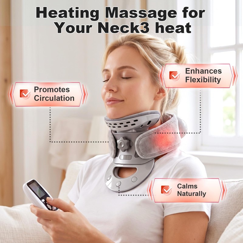 Cervical Traction Device - Adjustable Neck Stretching with Heating Pad