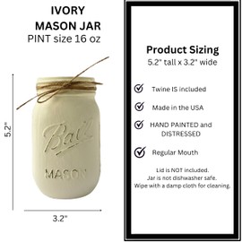 Ivory Mason Jar Centerpieces for Tables, Off White Mason Jars for Centerpieces, Small Mason Jar Pen Holder, Mason Jar Decorations, Pint Size Mason Jars for Table Centerpieces, Bridal Shower (Ivory)
