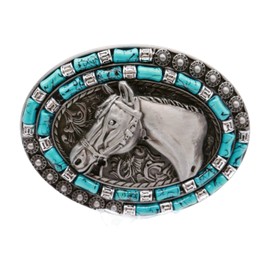 Men Women Fashion Silver Belt Buckle Western Cowboys Metal Horse Rodeo Turquoise