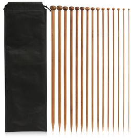 LIHAO Knitting Needles 30 pcs Bamboo Knitting Needles Set Single Pointed Carbonized Knitting Kits, Smooth & Splinter Free (15 Sizes from 2.0mm to 10.0mm, 35cm)