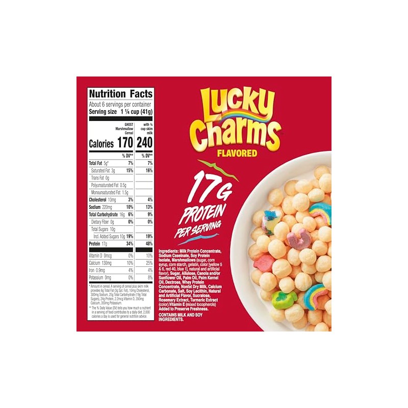 GHOST PROTEIN CEREAL, LUCKY CHARMS Flavor, 17G Protein, 9.4 oz