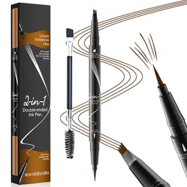 MOTIBACK Dual Ended Eyebrow Pencil with Ultra Fine Tip and 4-Prong Micro-Fork Tips - Light Brown, Waterproof & Smudgeproof Brow Pen for Natural Defined Eyebrows