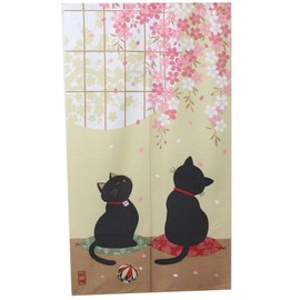 のれん 暖簾「桜クロネコ」【IT】【DM】(#9894094) サイズ：85×150cm おしゃれ のれん さくら サクラ 桜 春 猫 黒猫 ねこ かわいい 間仕切り