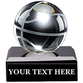 Crown Awards Crystal Basketball Trophies, 3" Mini Crystal Basketball Pedestal Trophy, Great Basketball Coach Gifts