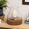 Northlight 10.25" Transparent Glass Pillar Candle Holder with Wooden Base