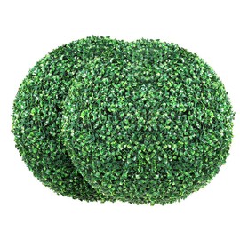 VEVOR Artificial Topiaries Boxwood Trees, 16” Tall (2 Pieces), Ball-Shape Faux Topiaries Plant, All-year Green Feaux Plant Decorative Balls for Backyard, Balcony,Garden, Wedding