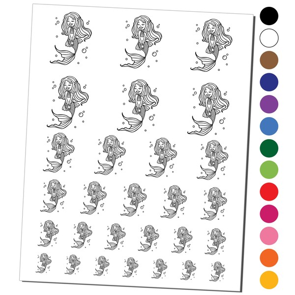 Mermaid With Flowy Hair and Tail Temporary Tattoo Water Resistant