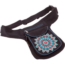 Guru-Shop Fabric Sidebag & Mandala Belt Bag, Goa Belt Bag – Blue, for Men and Women, Cotton, Hippie Festival Bum Bag - Black -