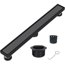 Shower Drain, 304 Stainless Steel Bathroom Linear Floor Drains Kit with Filter Bag, Adjustable Leveling Feet Black 24 Inch