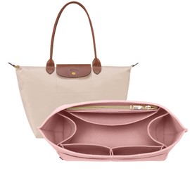 OPPOSHE Purse Organizer Insert for Longchamp Le Pliage, Premium Felt Long Champ Bag Handbag Women, Tote Organizer Insert with 9 Compartments (Medium, Pink)