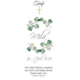 KERZENFOLIE PERSONALISIERT - Kerzensticker, Kerzentattoofolie - TAUFE, KOMMUNION, KONFIRMATION, Hochzeit - EUKALYPTUS auf Transferfolie, Wasserschiebefolie f√ºr Taufkerzen und Kommunionkerzen