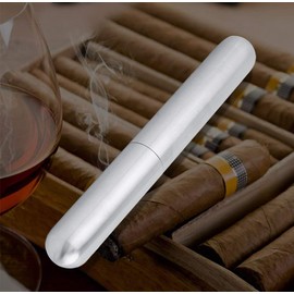 Metal Tube Container Thickened Stainless Steel Cigar Case Tube Humidor Tube Portable Travel Cigar Carry Case Single, Elegant Cigar Tube
