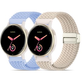 Oanux 2 Pack Magnetic Braided Compatible with Garmin Vivoactive 5 Watch Bands/Vivoactive 6/3/3 Music, 20mm Elastic Nylon Soft Sport Wristband Strap for Venu Sq 2 & Forerunner 55/165/245/645